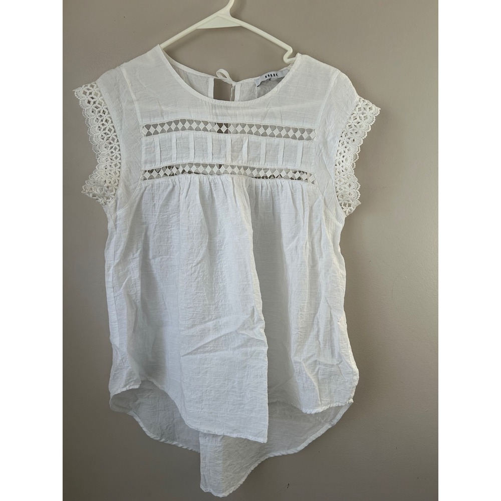 RO DE White Crochet Lace Trim Pintuck Boho Top Women's Size S Coastal Feminine‎